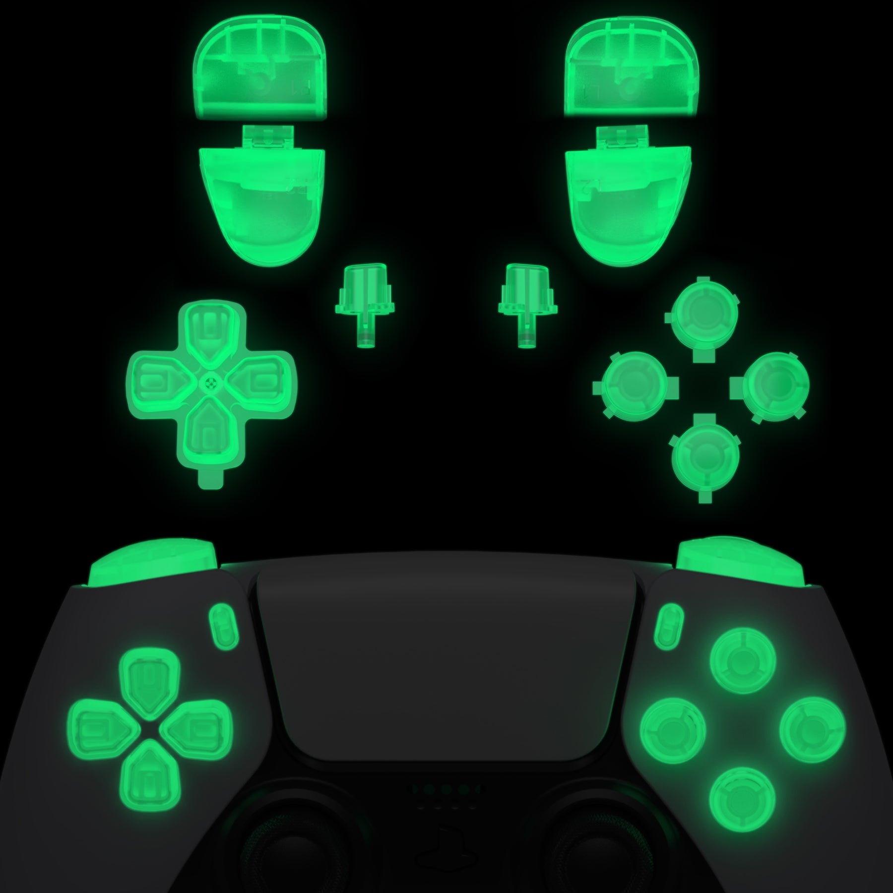 eXtremeRate Replacement Full Set Buttons Compatible with PS5 Controller BDM-030/040 - Glow in Dark - Green eXtremeRate