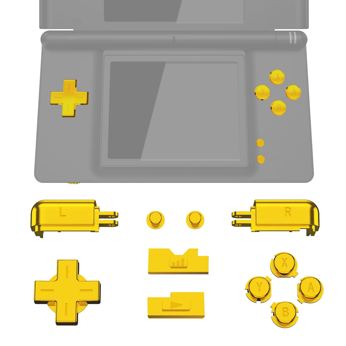 eXtremeRate Replacement Full Set Buttons for Nintendo DS Lite NDSL - Chrome Gold eXtremeRate