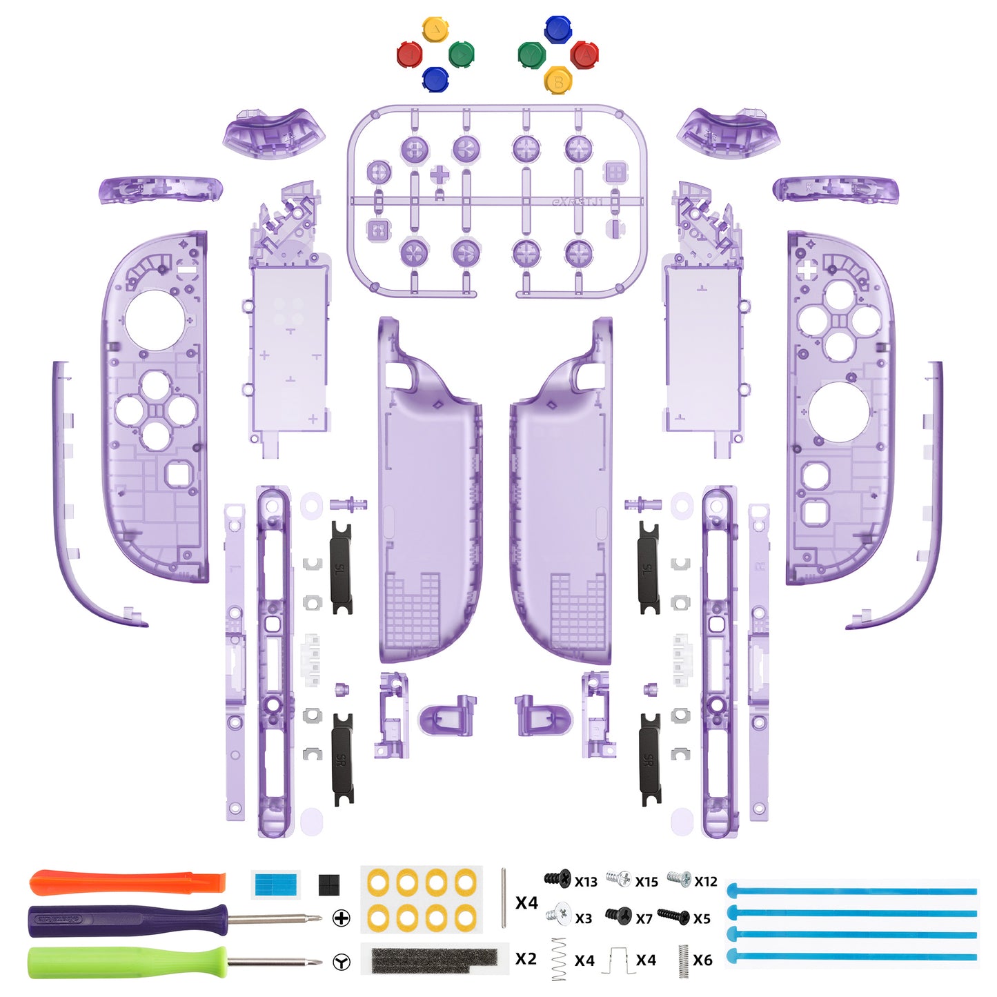 eXtremeRate Nintendo Switch 2対応ジョイコン交換フルセットシェルケース、ボタン付き - デラックス版【クリアパープル】