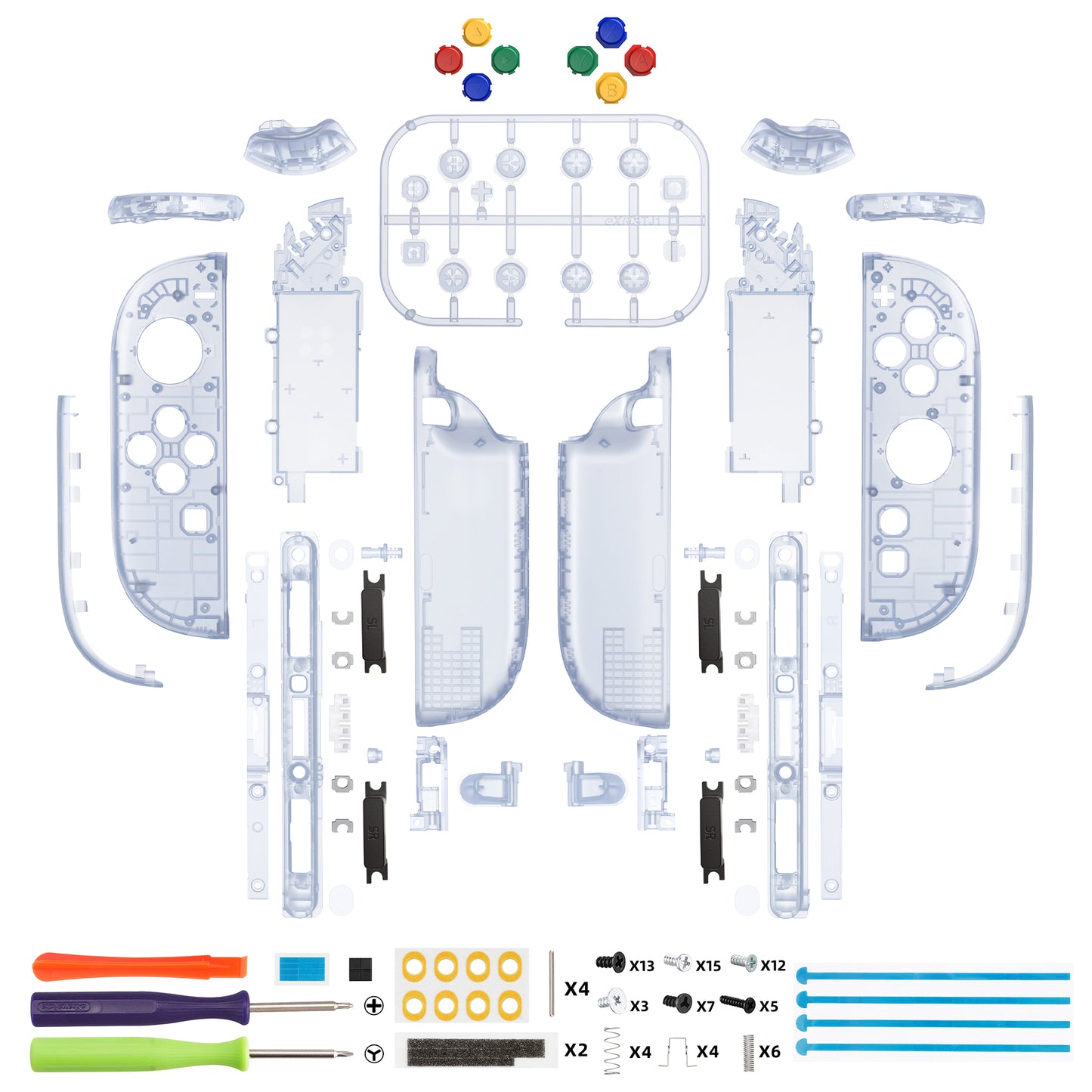 eXtremeRate Nintendo Switch 2対応ジョイコン交換フルセットシェルケース、ボタン付き - デラックス版【クリアグレイシャーブルー】