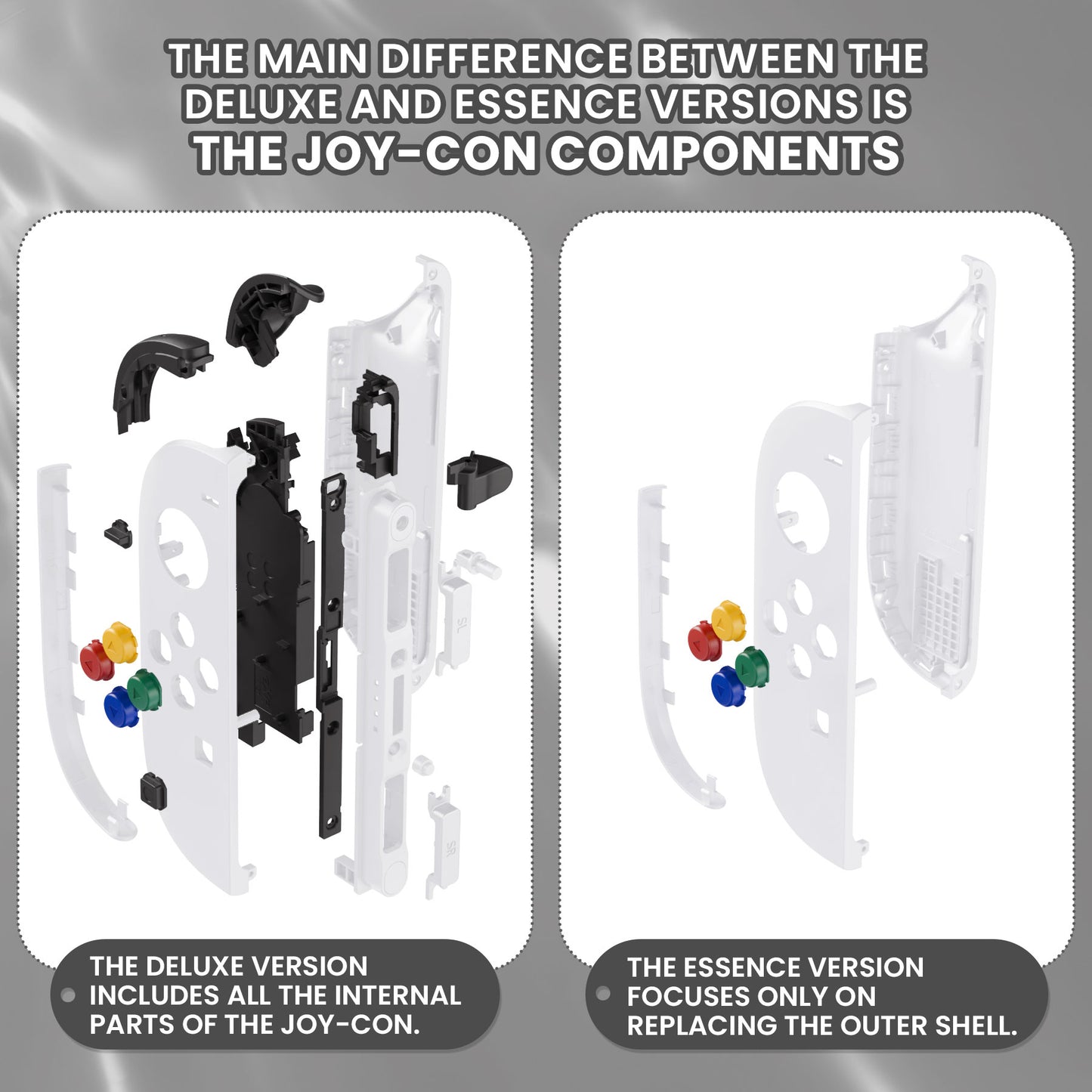 eXtremeRate Nintendo Switch 2対応ジョイコン交換フルセットシェルケース、ボタン付き - デラックス版【ホワイト】