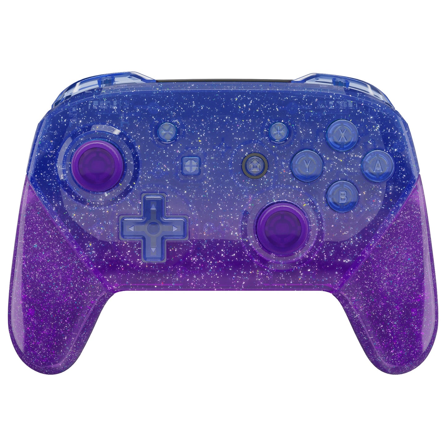 eXtremeRate Replacement Full Set Shell Faceplate Backplate Handles with Button Kit for Nintendo Switch Pro - Glitter Gradient Translucent Bluebell eXtremeRate