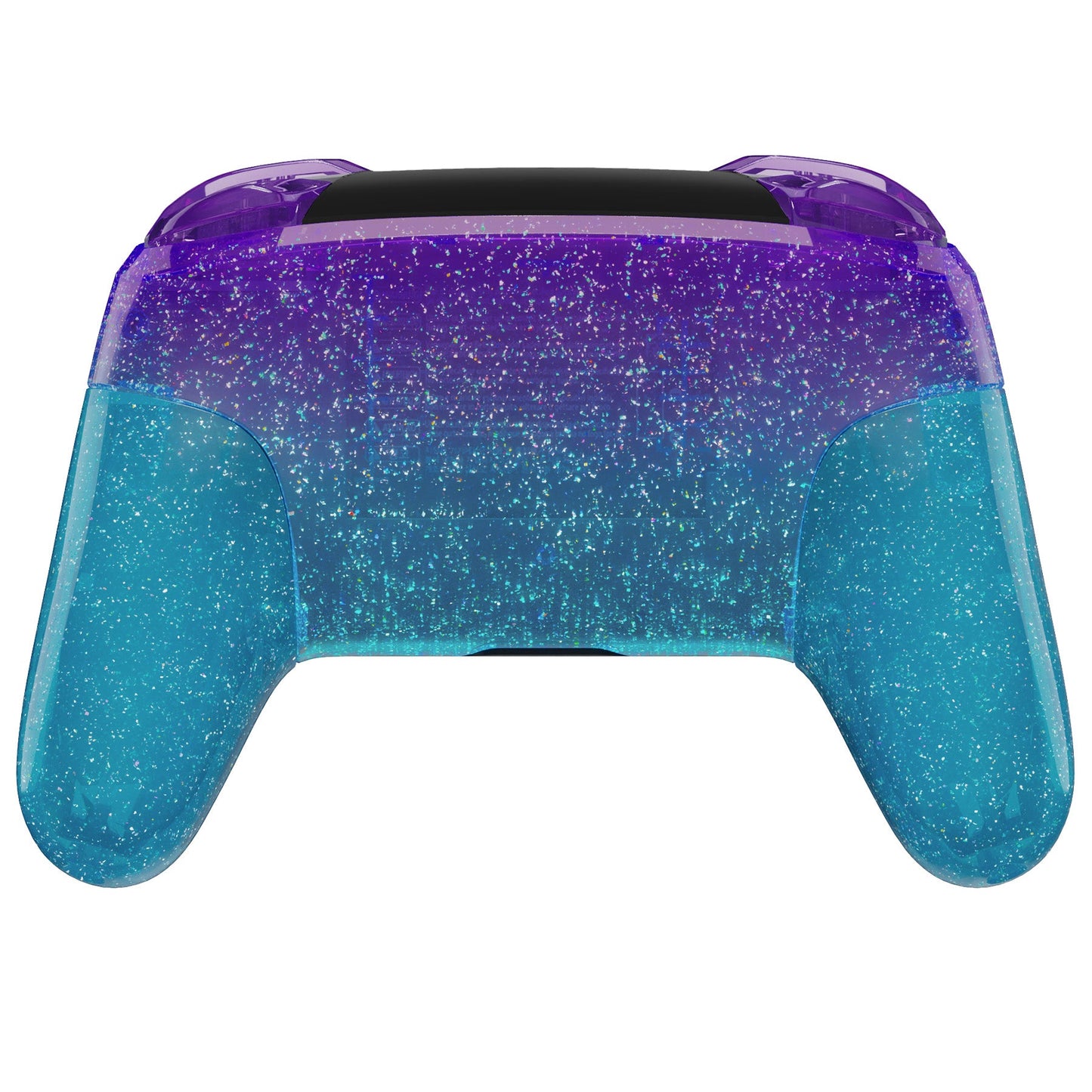 eXtremeRate Replacement Full Set Shell Faceplate Backplate Handles with Button Kit for Nintendo Switch Pro - Glitter Gradient Translucent Bluebell & Blue eXtremeRate