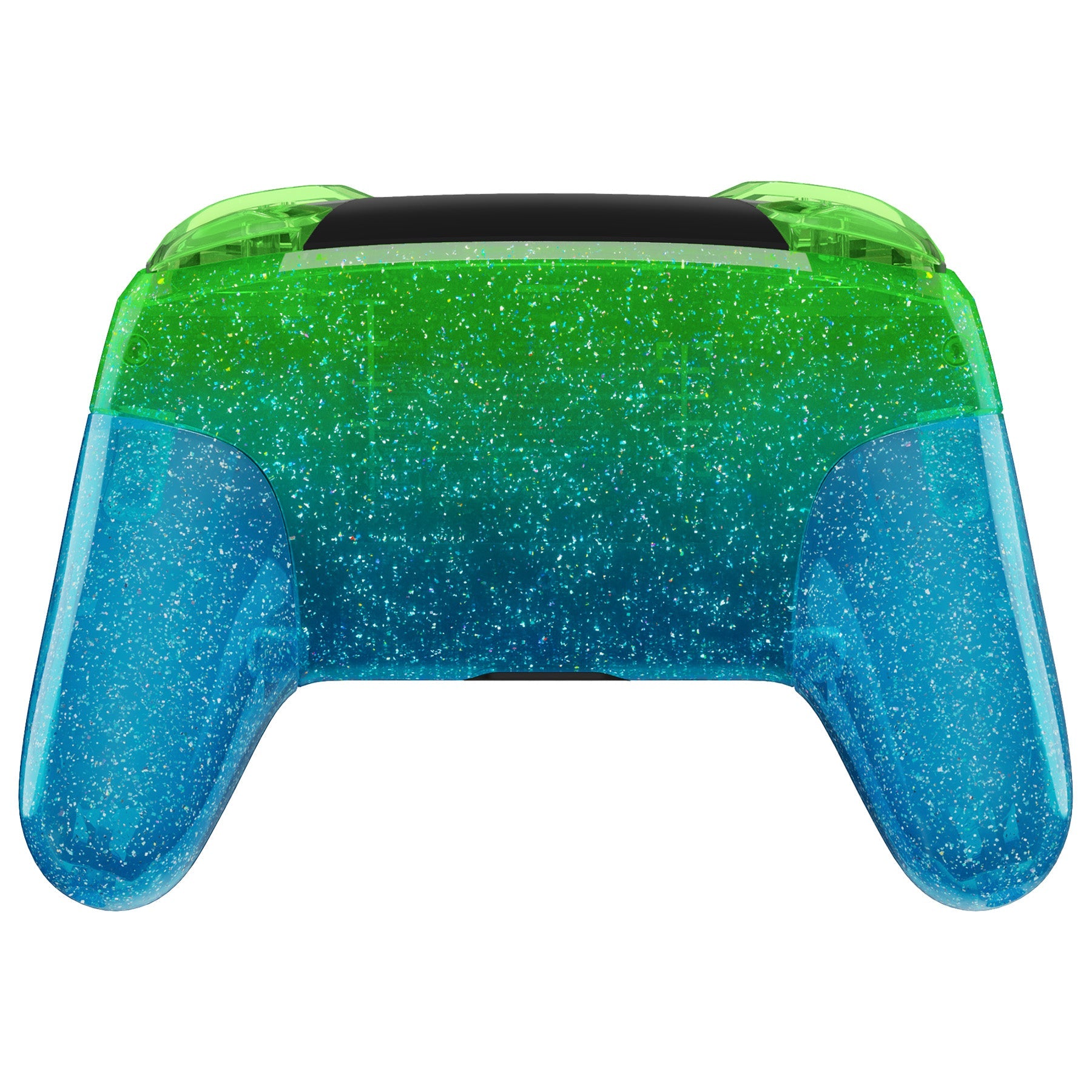 eXtremeRate Replacement Full Set Shell Faceplate Backplate Handles with Button Kit for Nintendo Switch Pro - Glitter Gradient Translucent Green Blue eXtremeRate