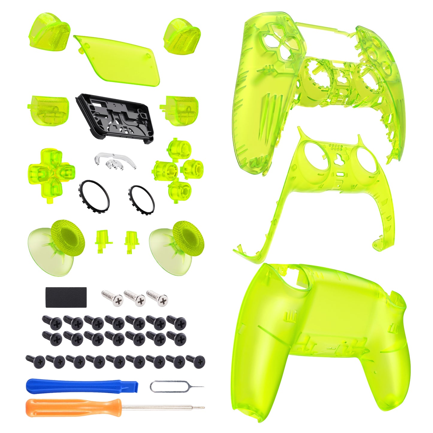 eXtremeRate PS5コントローラーBDM-030/040/050対応交換対応用フルセットシェル＆ボタン【クリアライムグリーン】
