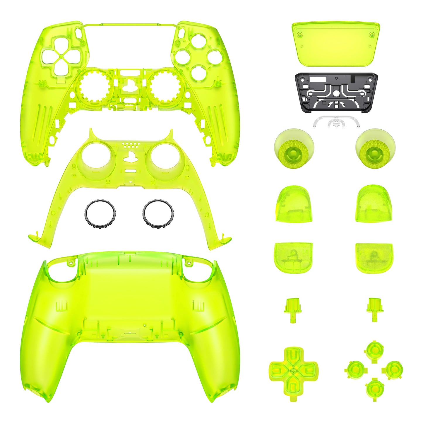 eXtremeRate PS5コントローラーBDM-030/040/050対応交換対応用フルセットシェル＆ボタン【クリアライムグリーン】