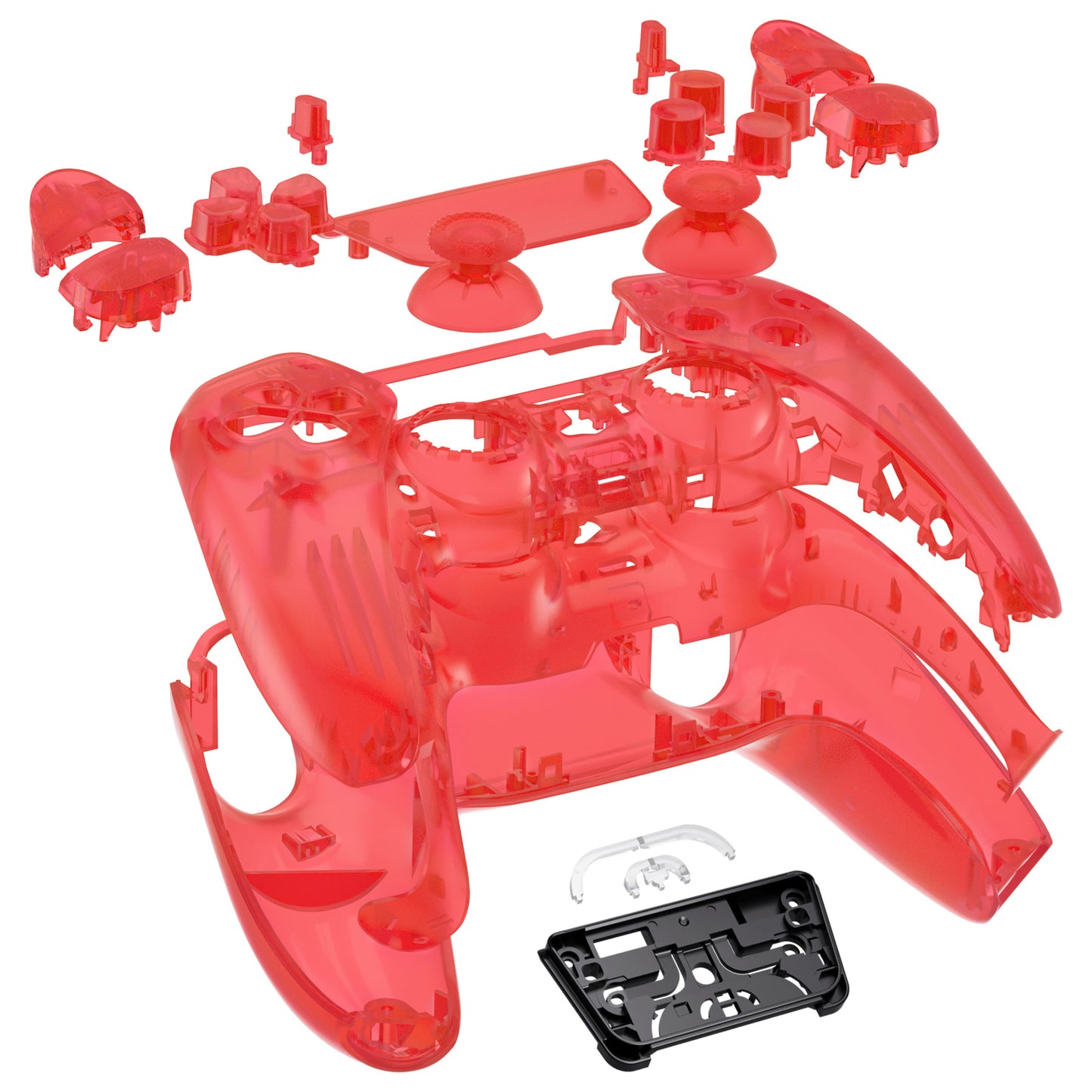 eXtremeRate PS5コントローラーBDM-030/040/050対応交換対応用フルセットシェル＆ボタン【クリアレッド】
