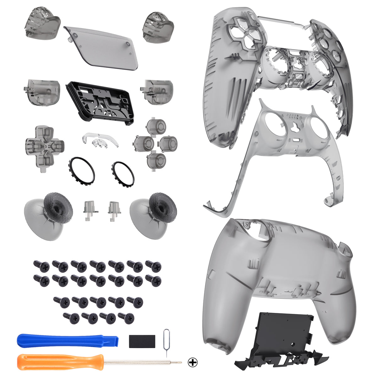 eXtremeRate Replacement Full Shell & Button Set for PS5 Controller BDM-030/040/050 (Clear Black)