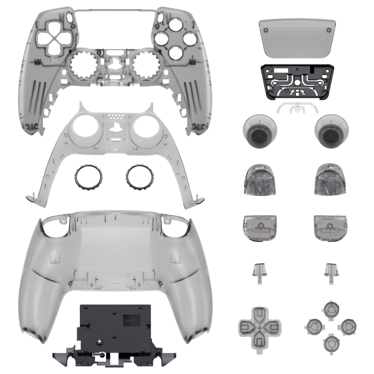eXtremeRate Replacement Full Shell & Button Set for PS5 Controller BDM-030/040/050 (Clear Black)