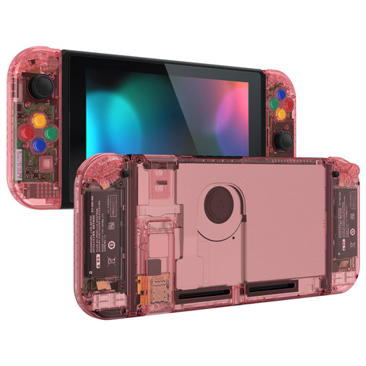 eXtremeRate Nintendo Switch用交換フルセットシェル＆ボタン【クリスタルクリアチェリーピンク】