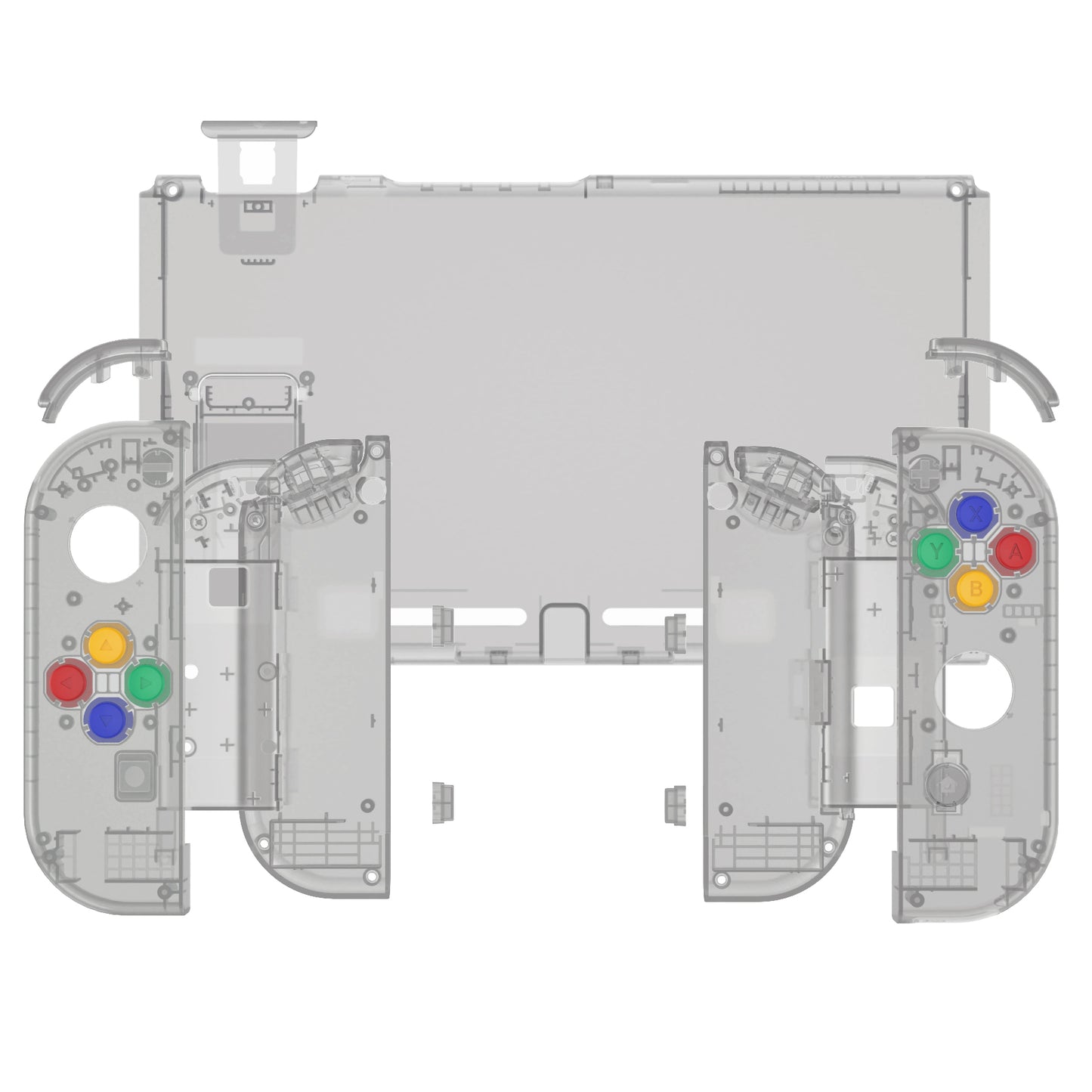 eXtremeRate Nintendo Switch用交換フルセットシェル＆ボタン【クリスタルクリアブラック】