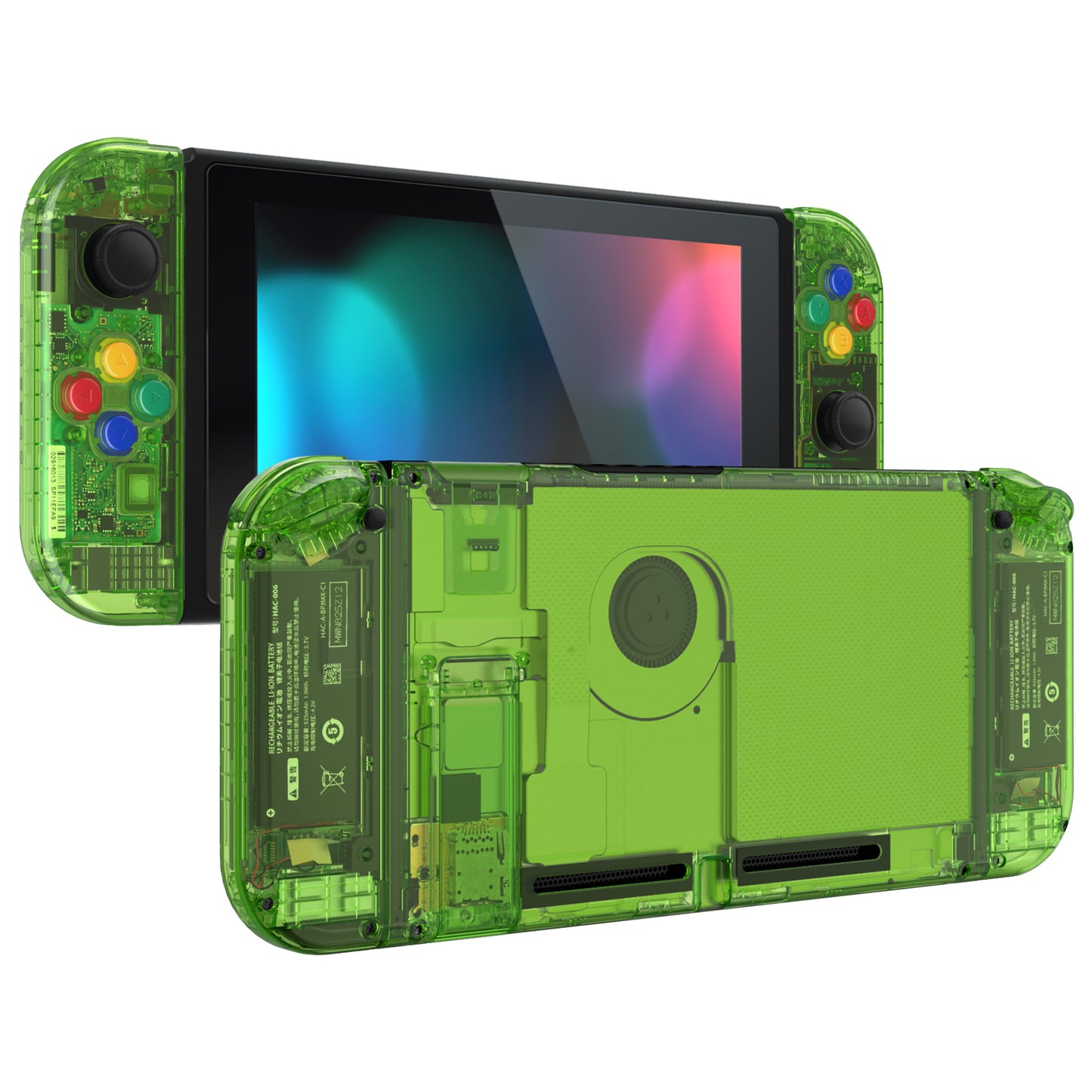 eXtremeRate Nintendo Switch用交換フルセットシェル＆ボタン【スケルトンフォレストグリーン】