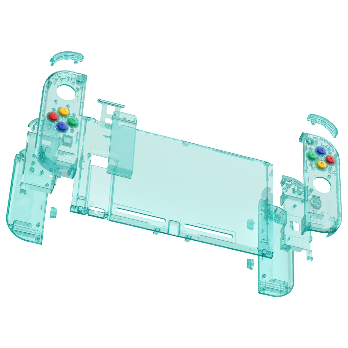 eXtremeRate Nintendo Switch用交換フルセットシェル＆ボタン【クリアジェイドグリーン】