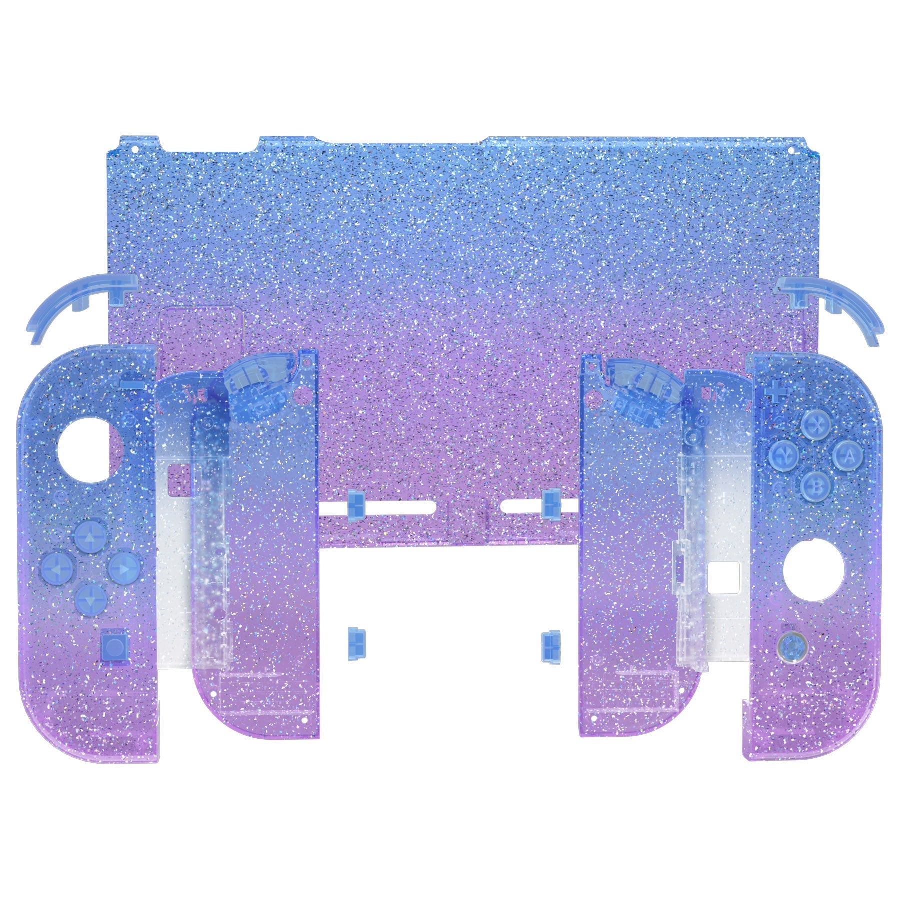 eXtremeRate Replacement Full Set Shells with Buttons for Nintendo Switch - Glitter Gradient Translucent Bluebell eXtremeRate