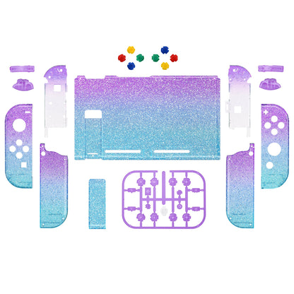 eXtremeRate Replacement Full Set Shells with Buttons for Nintendo Switch - Glitter Gradient Translucent Bluebell & Blue eXtremeRate