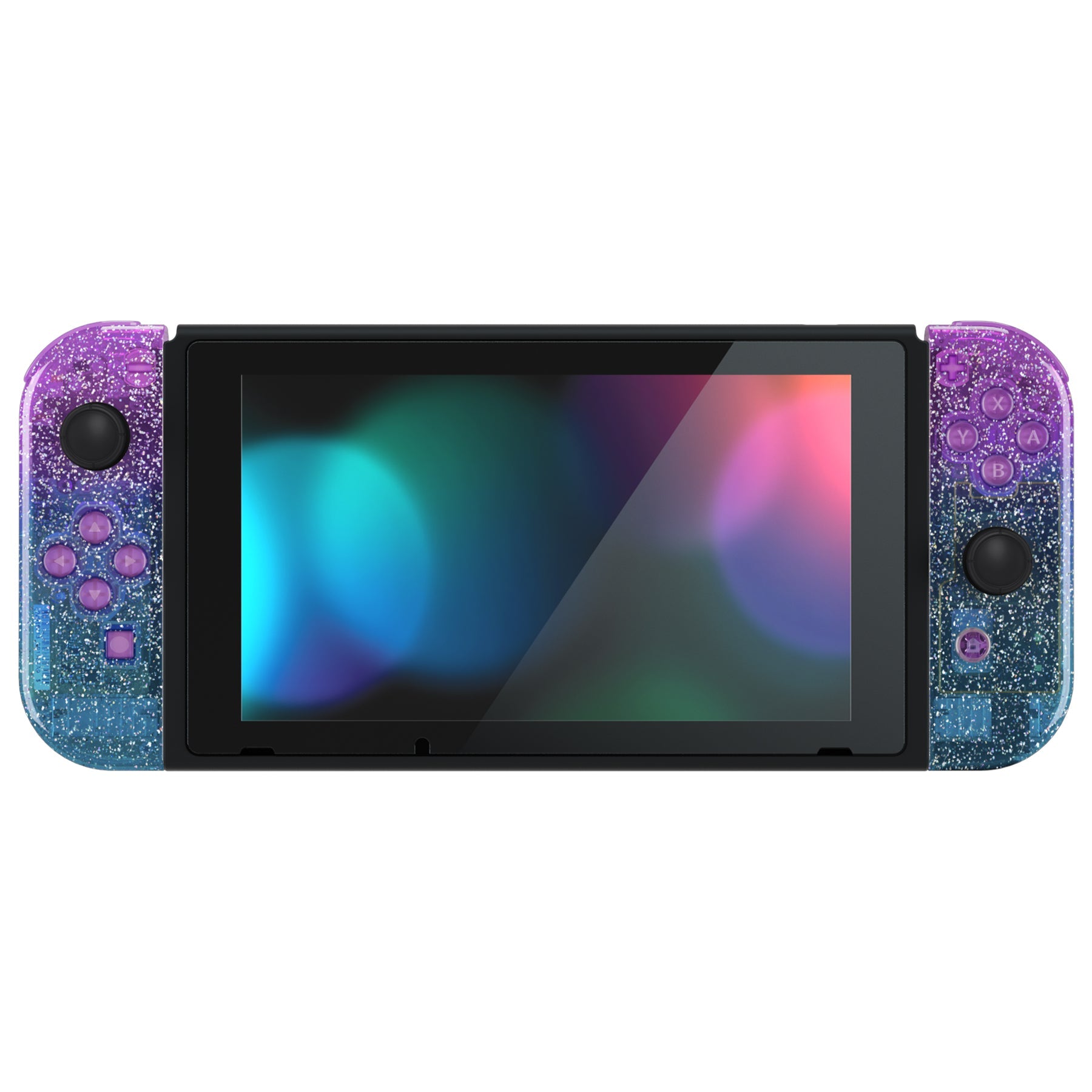 eXtremeRate Replacement Full Set Shells with Buttons for Nintendo Switch - Glitter Gradient Translucent Bluebell & Blue eXtremeRate