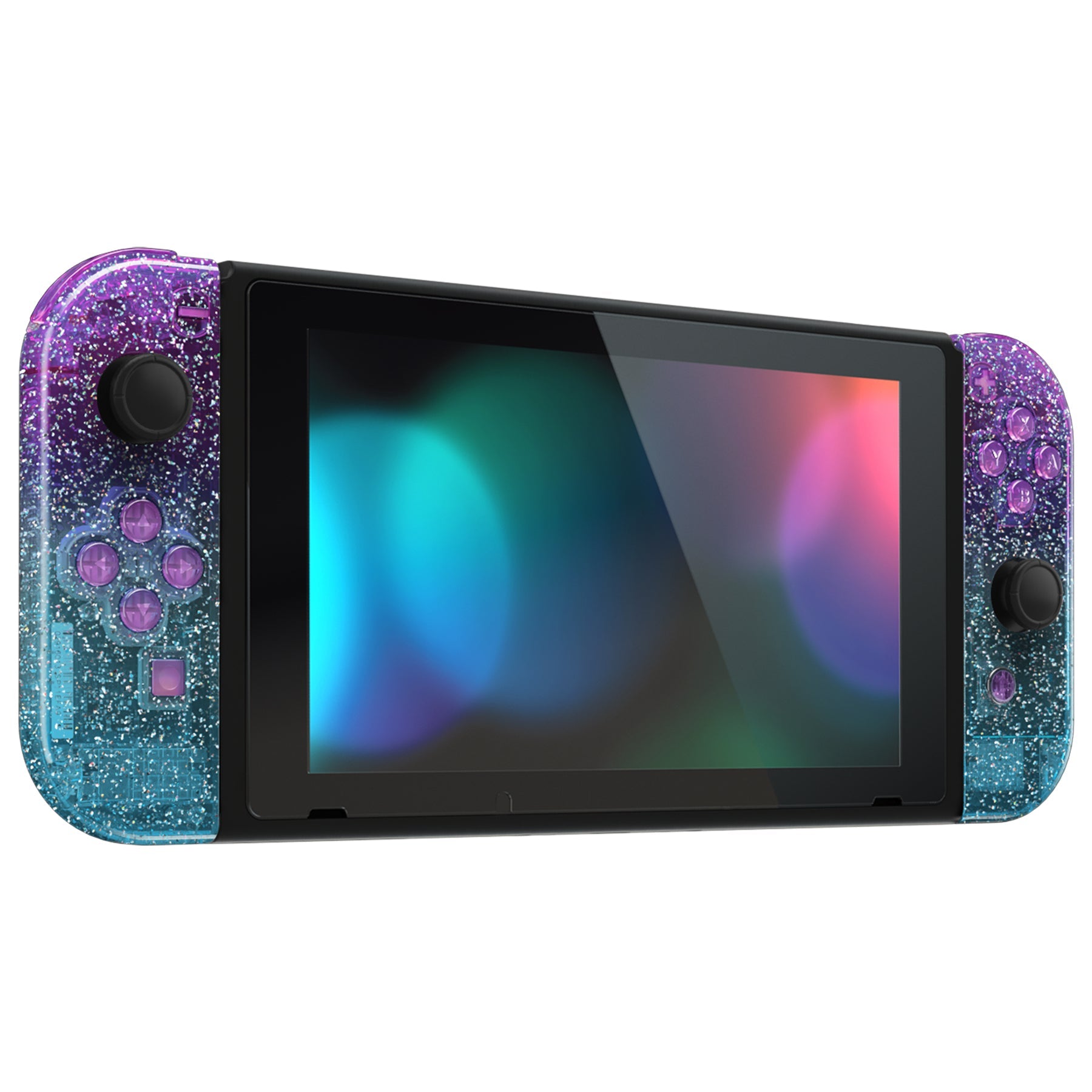 eXtremeRate Replacement Full Set Shells with Buttons for Nintendo Switch - Glitter Gradient Translucent Bluebell & Blue eXtremeRate