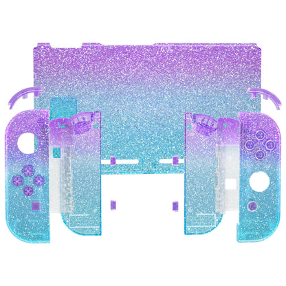 eXtremeRate Replacement Full Set Shells with Buttons for Nintendo Switch - Glitter Gradient Translucent Bluebell & Blue eXtremeRate