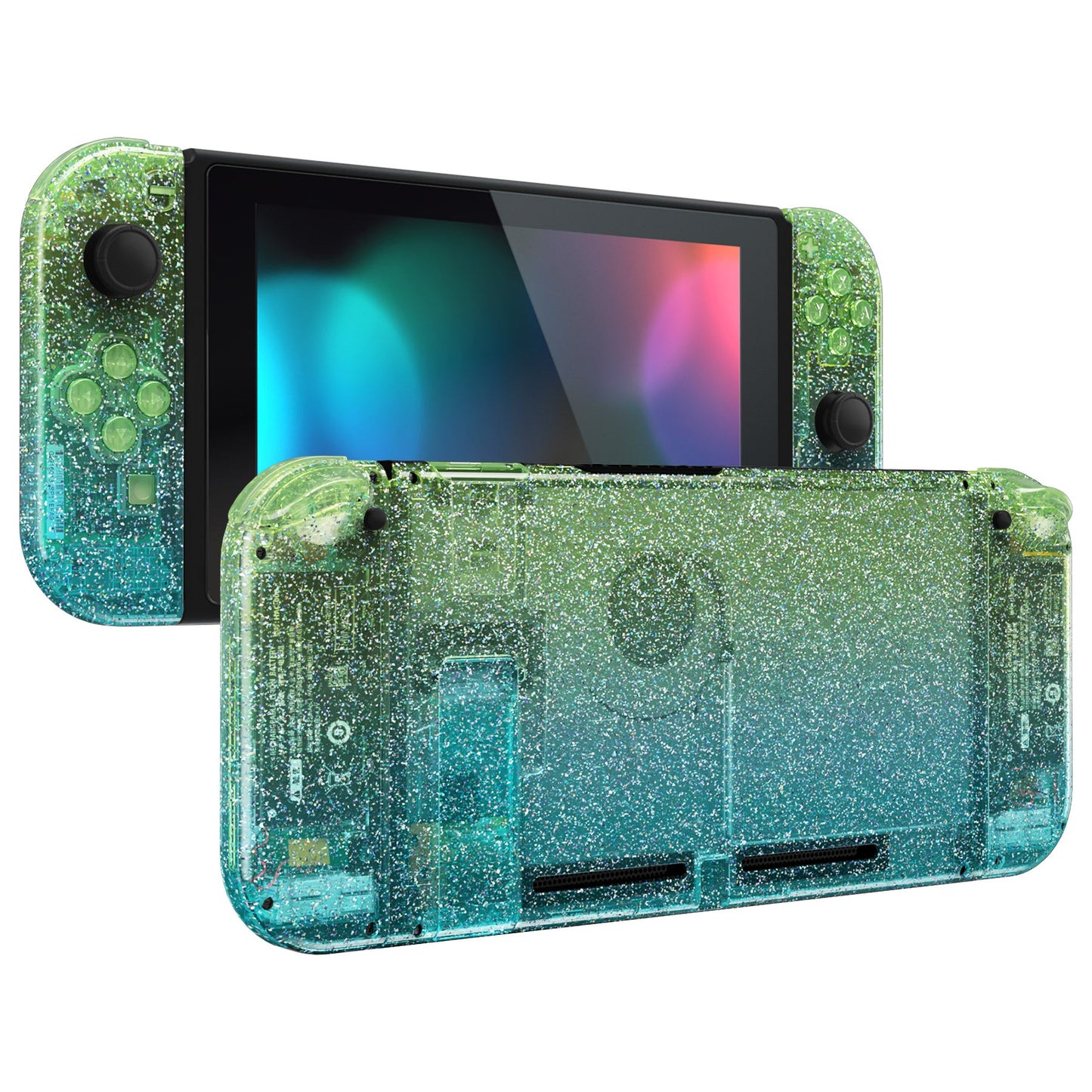 eXtremeRate Replacement Full Set Shells with Buttons for Nintendo Switch - Gradient Translucent Green Blue eXtremeRate