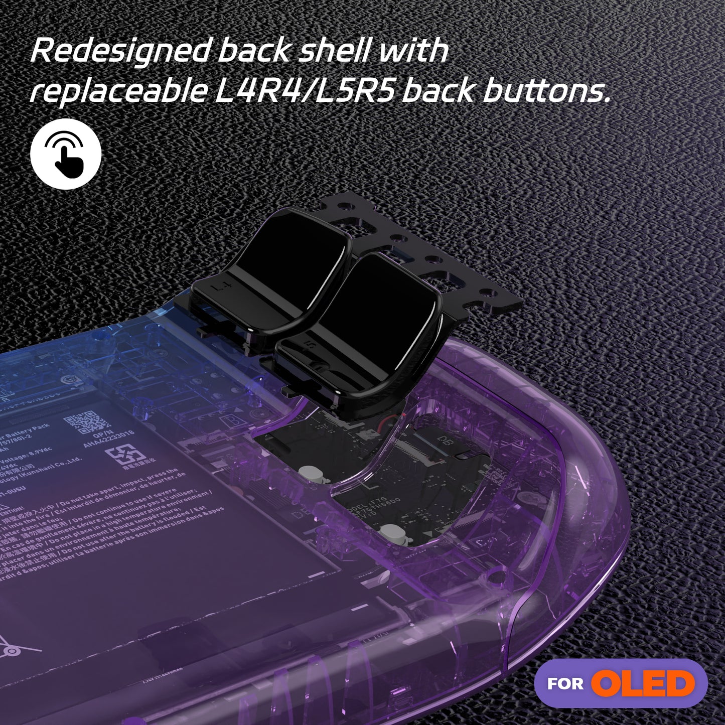 eXtremeRate Steam Deck OLEDハンドヘルドコンソール用交換フルセットシェル＆ボタン【クリアなグラデーションのブルー＆パープル】