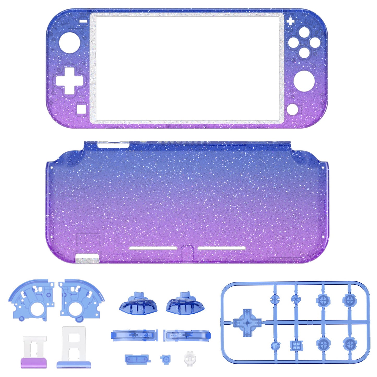 eXtremeRate Replacement Housing Shell for with Screen Protector for Nintendo Switch Lite - Glitter Gradient Translucent Bluebell eXtremeRate