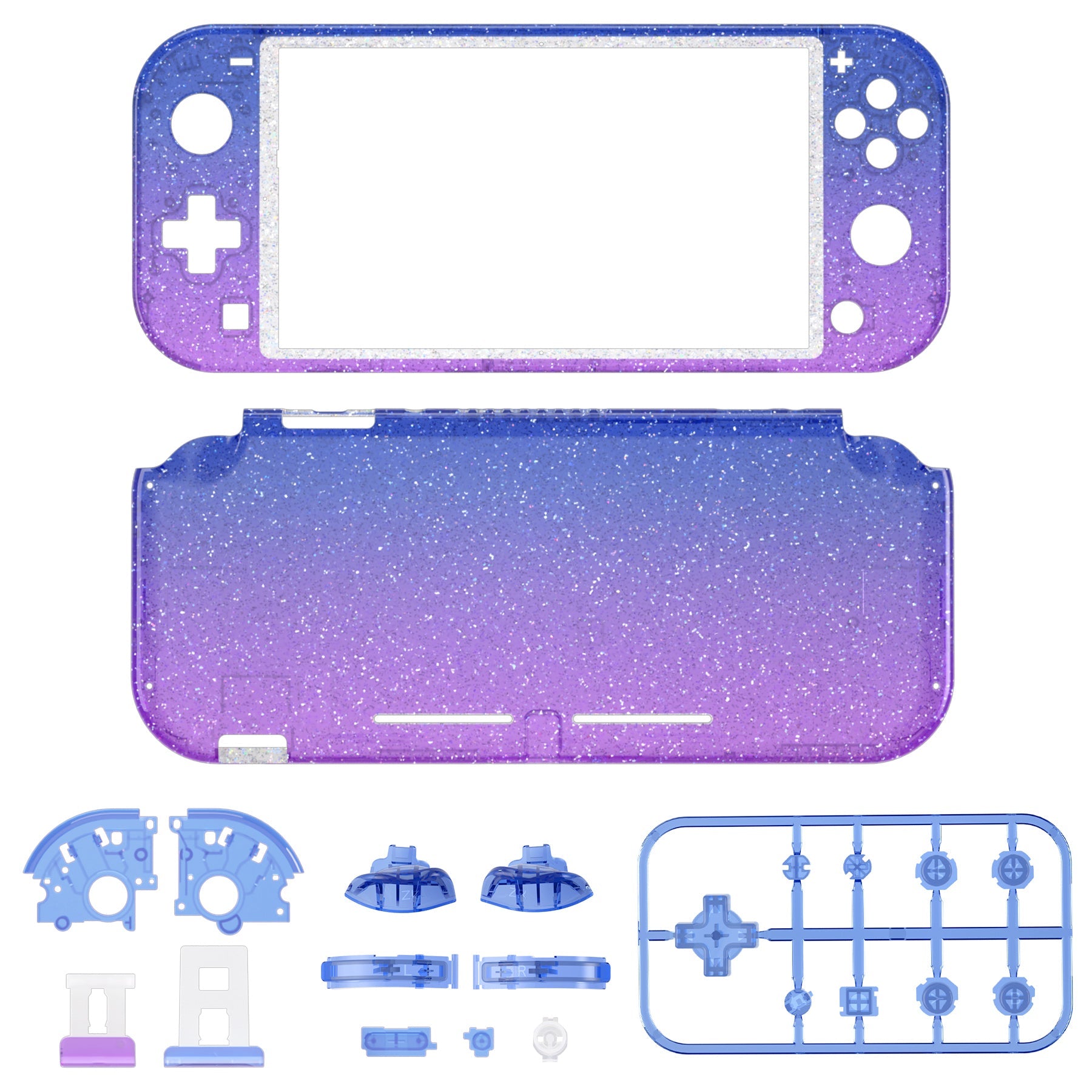 eXtremeRate Replacement Housing Shell for with Screen Protector for Nintendo Switch Lite - Glitter Gradient Translucent Bluebell eXtremeRate