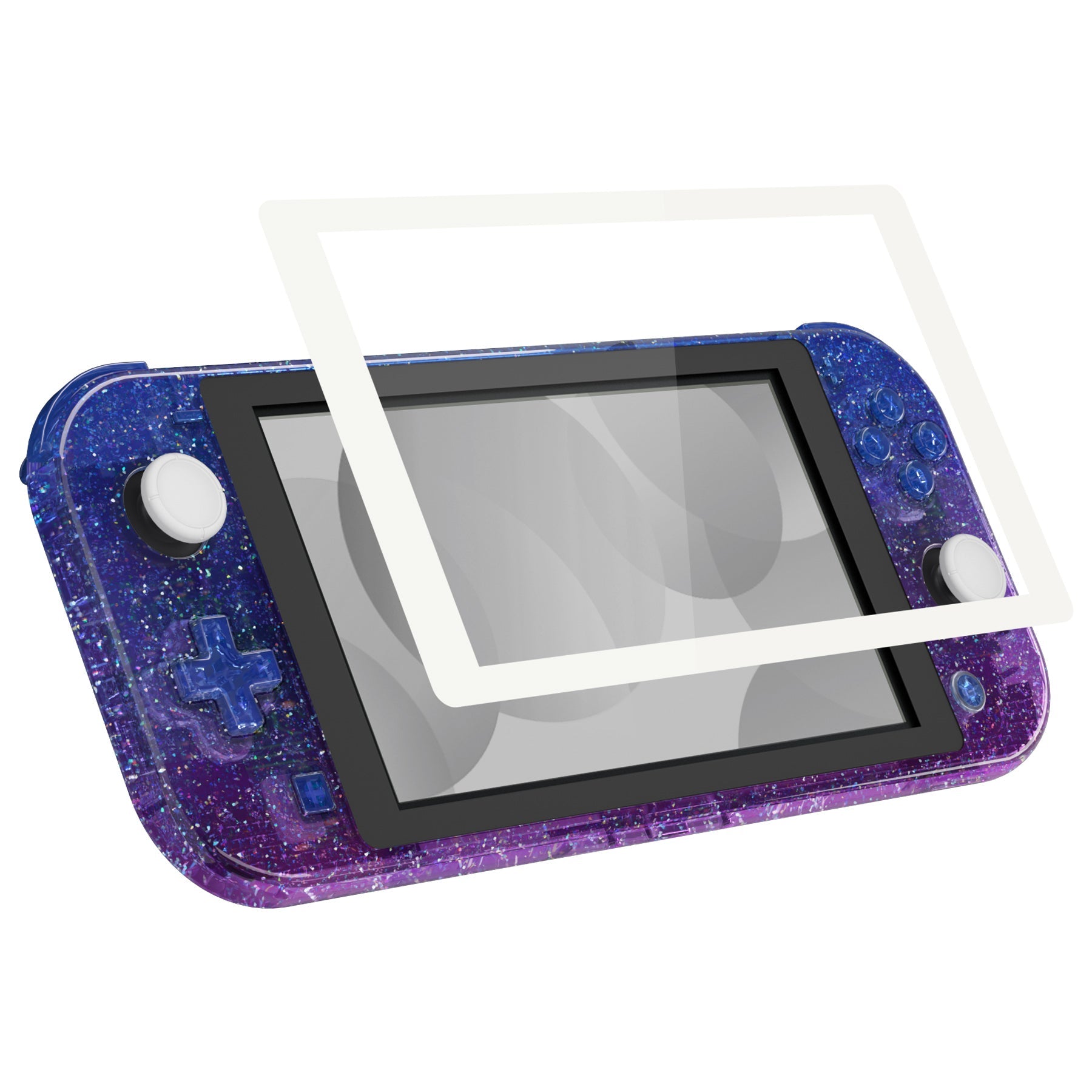 eXtremeRate Replacement Housing Shell for with Screen Protector for Nintendo Switch Lite - Glitter Gradient Translucent Bluebell eXtremeRate