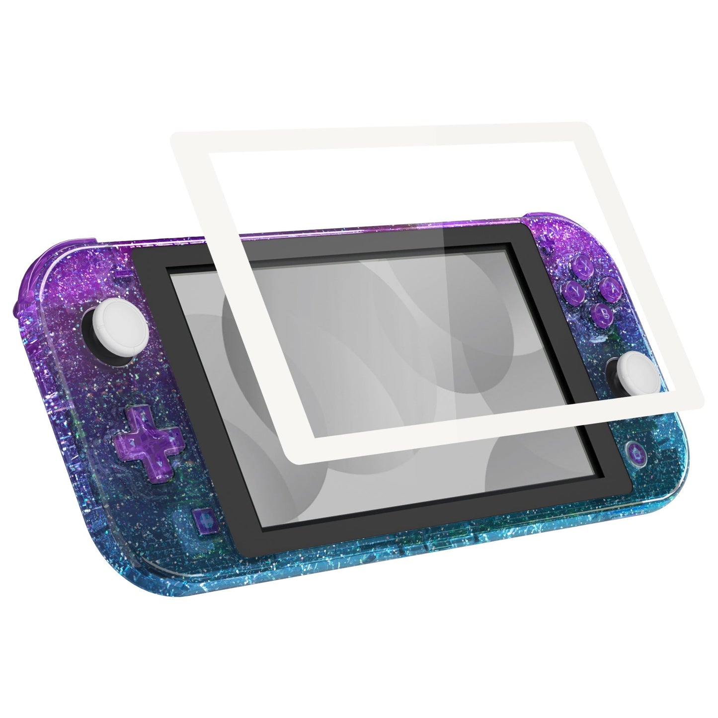 eXtremeRate Replacement Housing Shell for with Screen Protector for Nintendo Switch Lite - Glitter Gradient Translucent Bluebell & Blue eXtremeRate