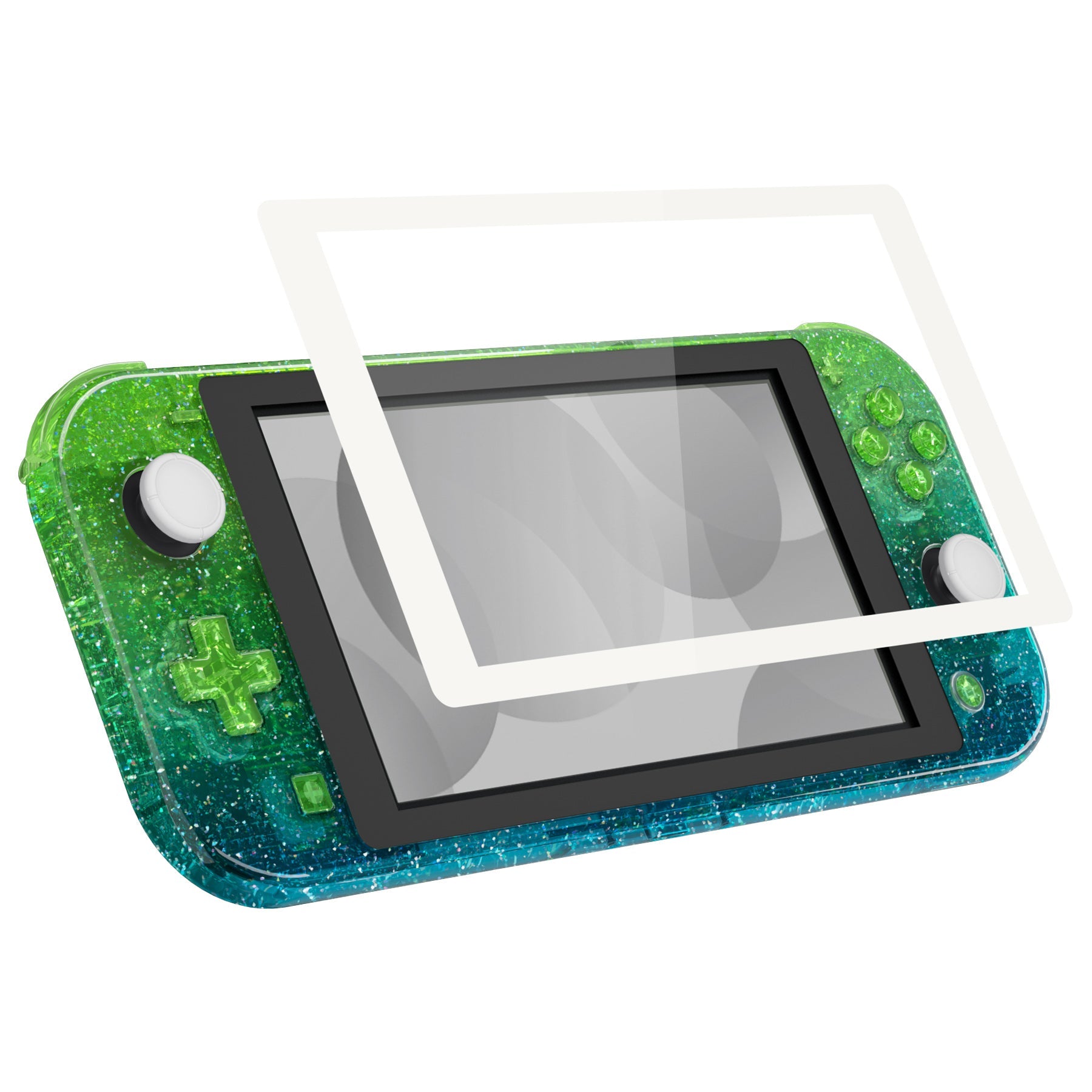 eXtremeRate Replacement Housing Shell for with Screen Protector for Nintendo Switch Lite - Glitter Gradient Translucent Green Blue eXtremeRate