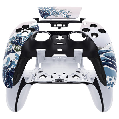 eXtremeRate Replacement Left Right Front Housing Shell with Touchpad Compatible with PS5 Edge Controller - The Great Wave eXtremeRate