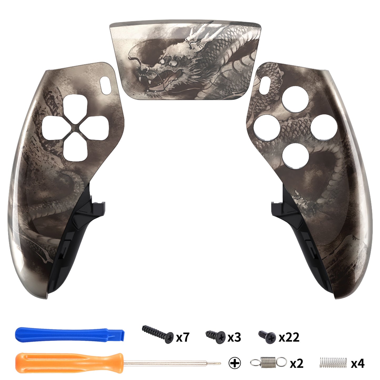 eXtremeRate PS5 edgeコントローラー対応交換対応用左右フロントハウジングシェル＆タッチパッド【墨龍】