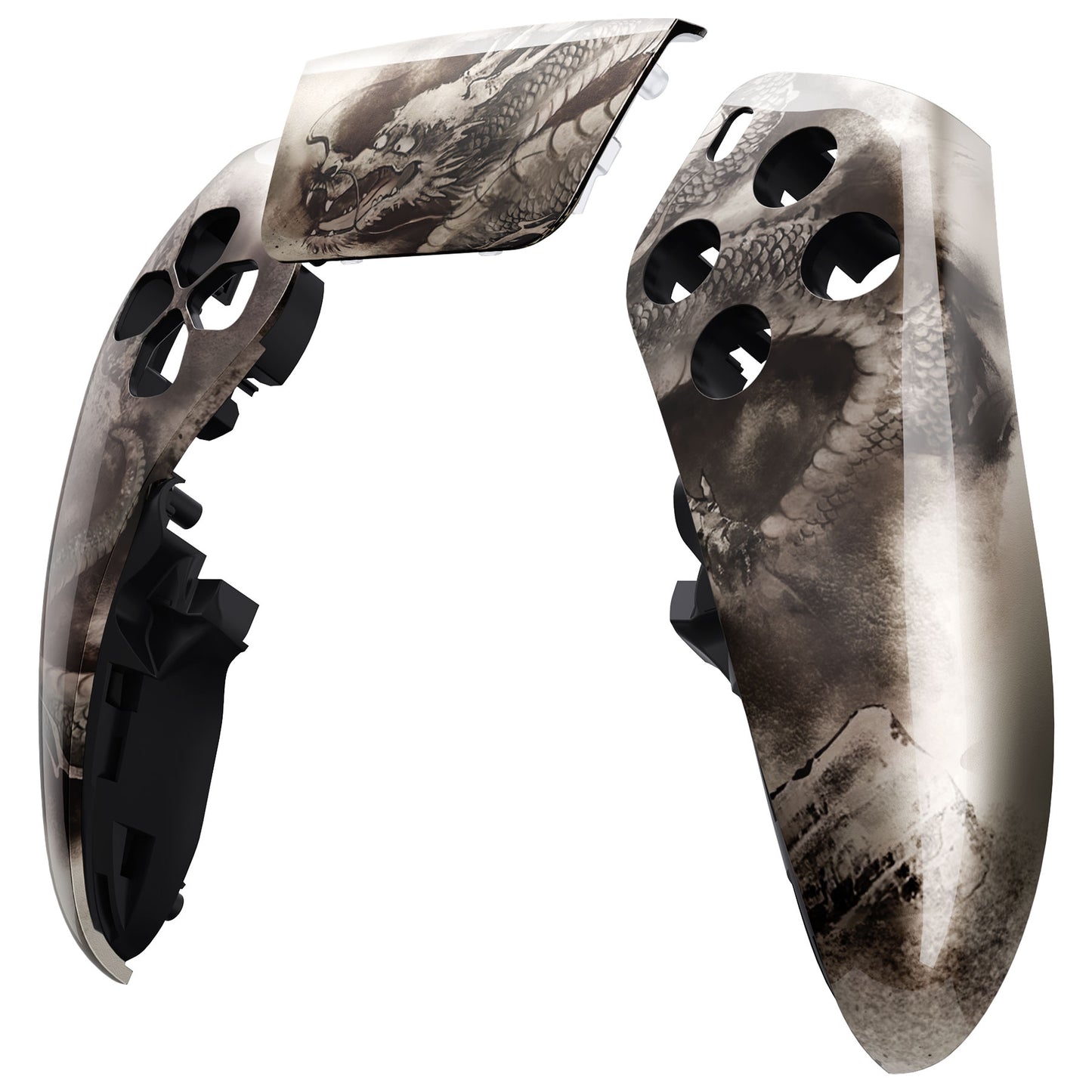 eXtremeRate PS5 edgeコントローラー対応交換対応用左右フロントハウジングシェル＆タッチパッド【墨龍】