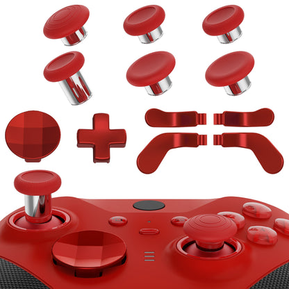 eXtremeRate 13 in 1 Component Pack Kit Replacement Metal Thumbsticks & D-Pads & Paddles for Xbox Elite Series 2 & Elite 2 Core Controller (Model 1797) - Scarlet Red & Metallic Silver eXtremeRate