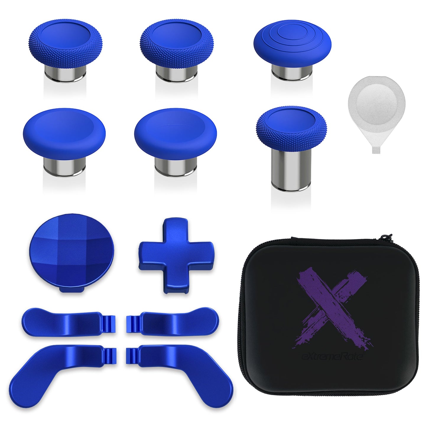 eXtremeRate 13 in 1 Component Pack Kit Replacement Metal Thumbsticks & D-Pads & Paddles for Xbox Elite Series 2 & Elite 2 Core Controller (Model 1797) - Blue & Metallic Silver eXtremeRate