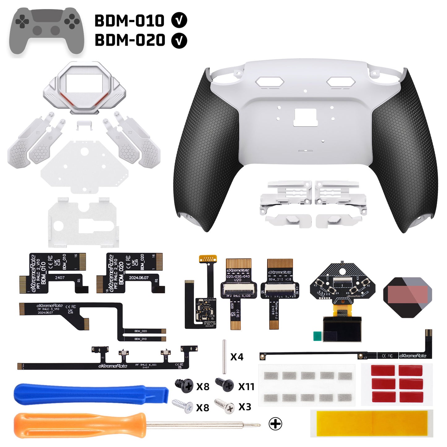 eXtremeRate PS5コントローラーBDM-010/020対応用SPARK バックパドルキット、OLEDディスプレイ&クリッキートリガーストップ＆エルゴノミックグリップ【ホワイト＆ブラック】