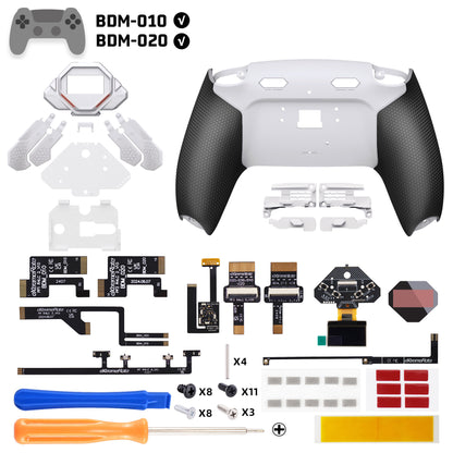 eXtremeRate PS5コントローラーBDM-010/020対応用SPARK バックパドルキット、OLEDディスプレイ&クリッキートリガーストップ＆エルゴノミックグリップ【ホワイト＆ブラック】