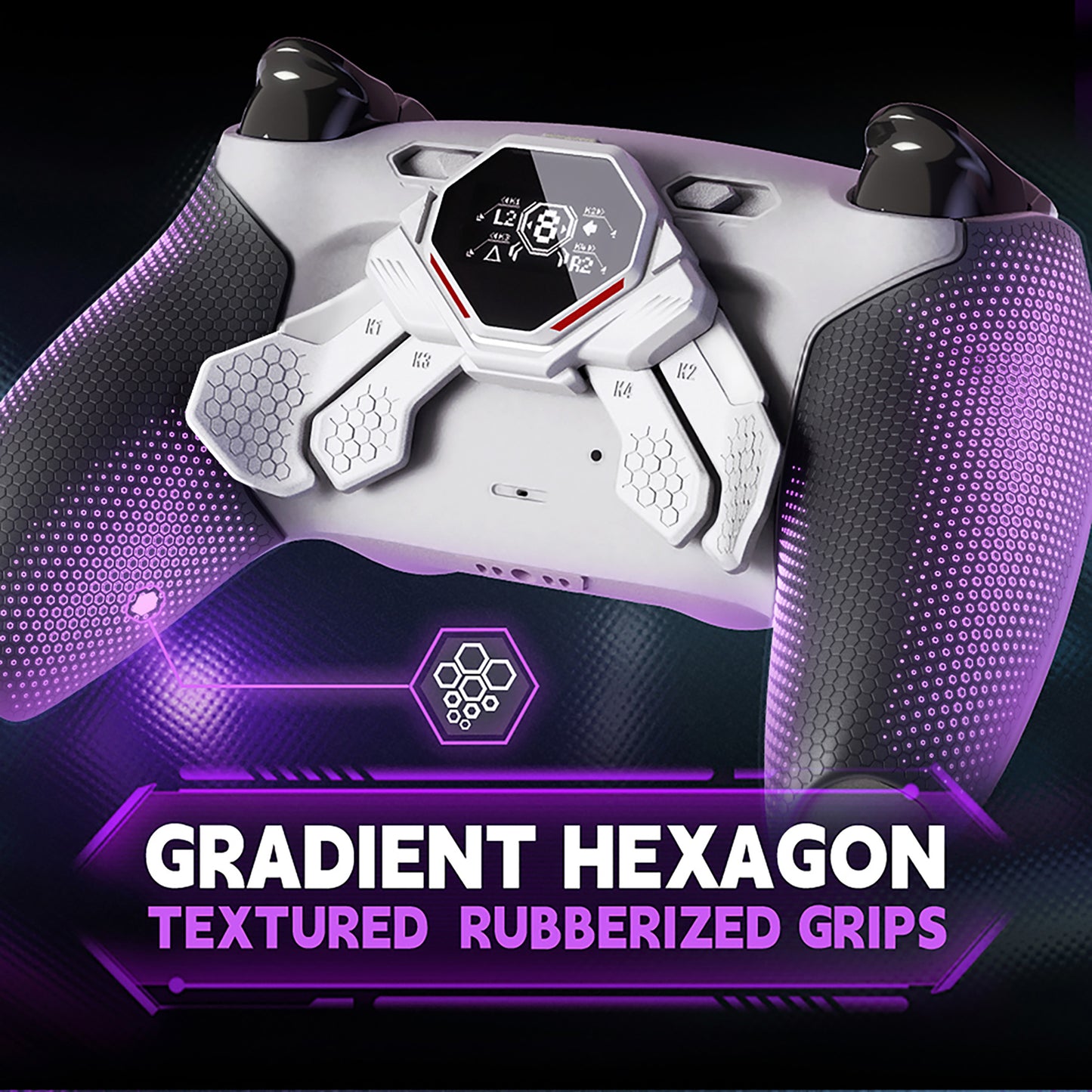 eXtremeRate PS5コントローラーBDM-010/020対応用SPARK バックパドルキット、OLEDディスプレイ&クリッキートリガーストップ＆エルゴノミックグリップ【ホワイト＆ブラック】