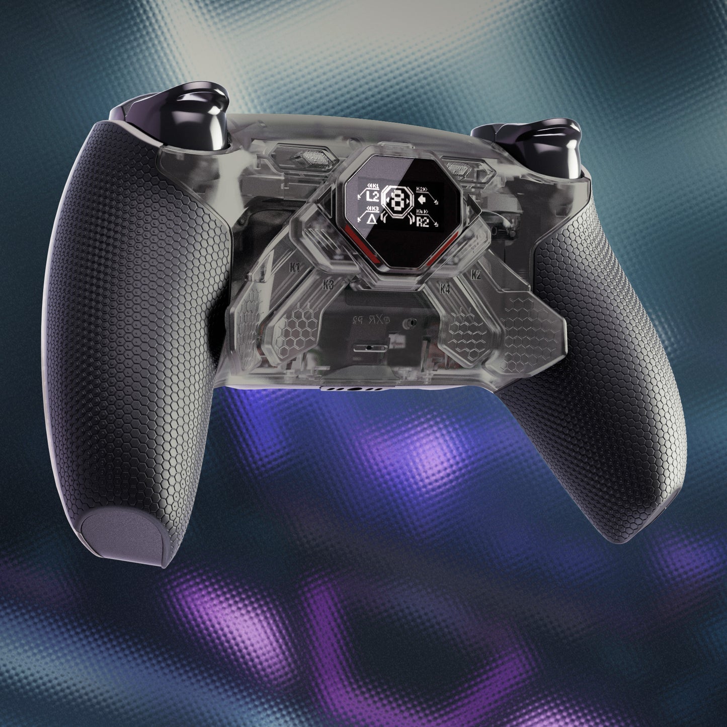 eXtremeRate PS5コントローラーBDM-030/040/050/060対応用SPARK バックパドルキット、OLEDディスプレイ&クリッキートリガーストップ＆エルゴノミックグリップ【クリアブラック】