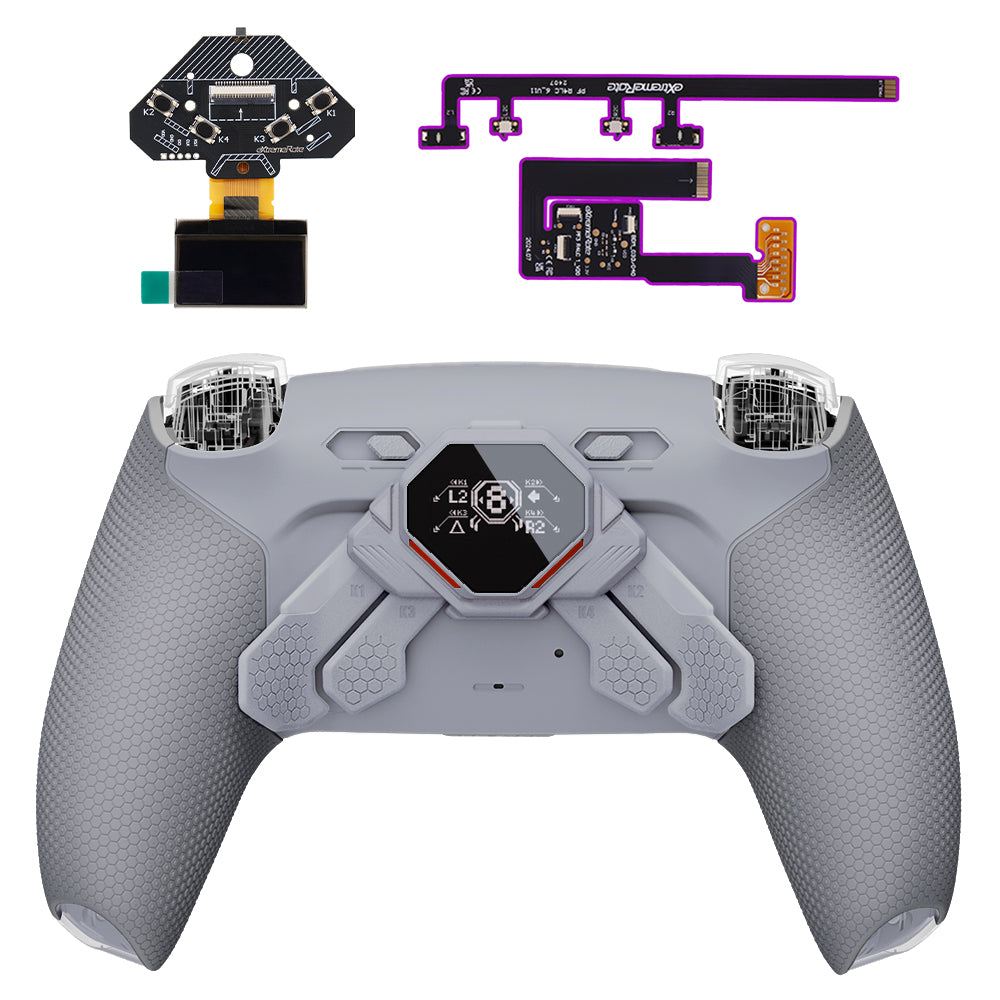 eXtremeRate PS5コントローラーBDM-030/040/050/060対応用SPARK バックパドルキット、OLEDディスプレイ&クリッキートリガーストップ＆エルゴノミックグリップ【グレー&ニューホープグレイ】