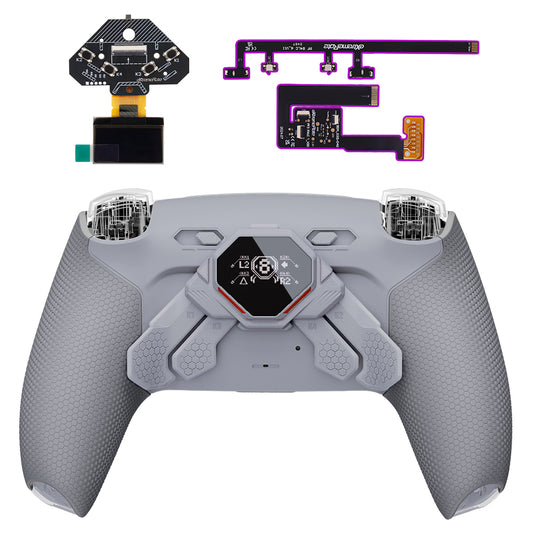 eXtremeRate SPARK Back Paddle Kit for PS5 Controllers BDM-030/040/050/060, with OLED Display, Clicky Trigger Stops, and Ergonomic Grips (Gray & New Hope Gray)