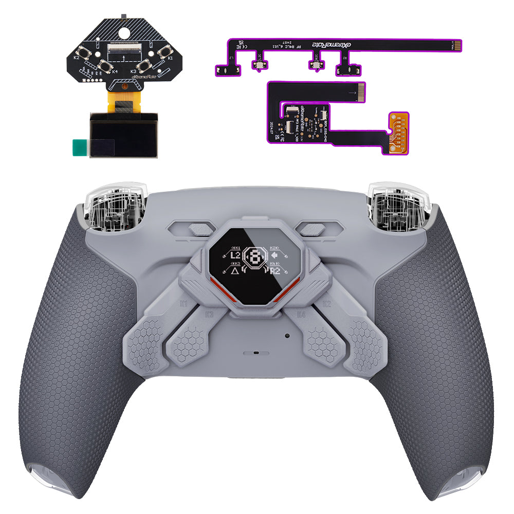 eXtremeRate SPARK Back Paddle Kit for PS5 Controllers BDM-030/040/050/060, with OLED Display, Clicky Trigger Stops, and Ergonomic Grips (White & Black)