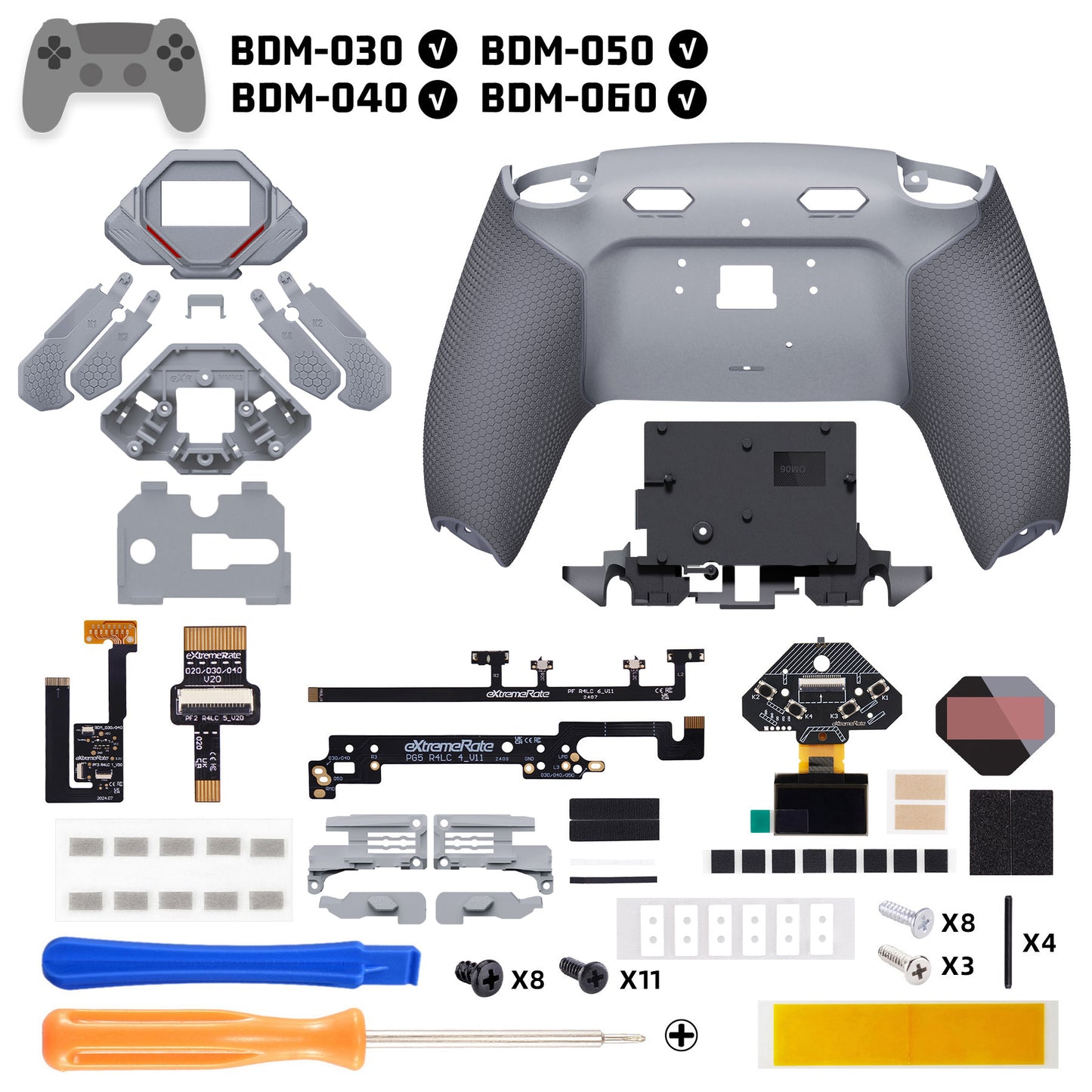 eXtremeRate SPARK Back Paddle Kit for PS5 Controllers BDM-030/040/050/060, with OLED Display, Clicky Trigger Stops, and Ergonomic Grips (White & Black)