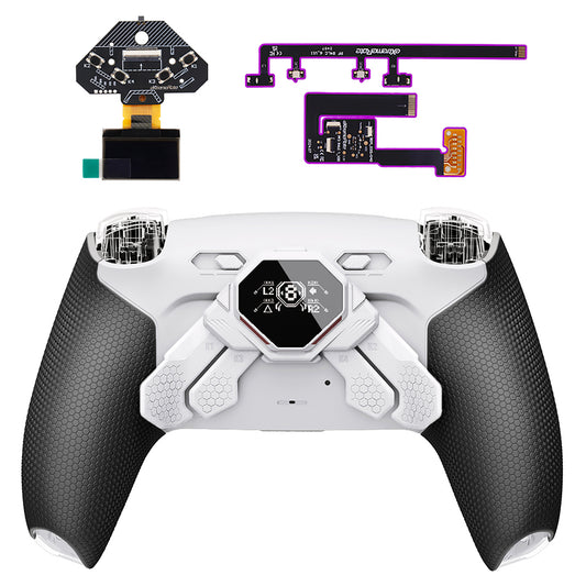 eXtremeRate SPARK Back Paddle Kit for PS5 Controllers BDM-030/040/050/060, with OLED Display, Clicky Trigger Stops, and Ergonomic Grips (White & Black)