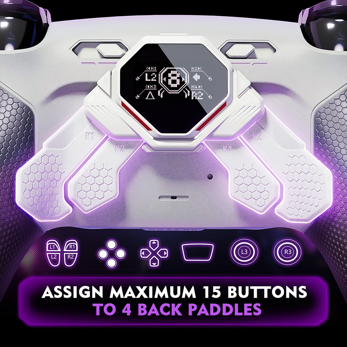 eXtremeRate SPARK Back Paddle Kit for PS5 Controllers BDM-030/040/050/060, with OLED Display, Clicky Trigger Stops, and Ergonomic Grips (White & Black)