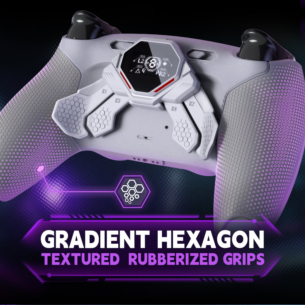 eXtremeRate SPARK Back Paddle Kit for PS5 Controllers BDM-030/040/050/060, with OLED Display, Clicky Trigger Stops, and Ergonomic Grips (White & Gray)