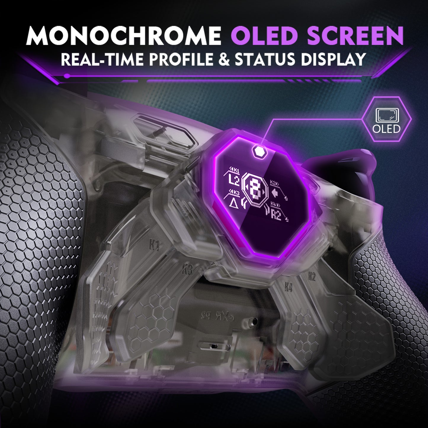 eXtremeRate PS5コントローラーBDM-030/040/050対応用SPARK バックパドルキット、OLEDディスプレイ&クリッキートリガーストップ＆エルゴノミックグリップ【クリアブラック】