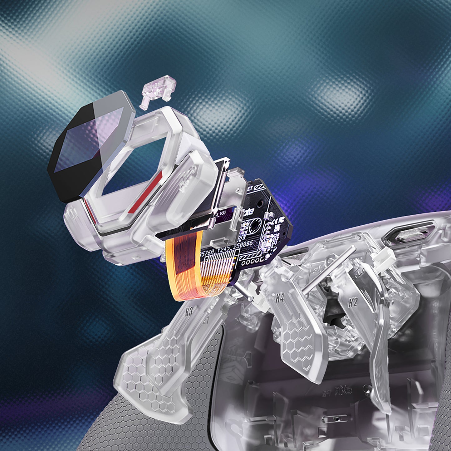 eXtremeRate PS5コントローラーBDM-030/040/050対応用SPARK バックパドルキット、OLEDディスプレイ&クリッキートリガーストップ＆エルゴノミックグリップ【クリア&グレー】