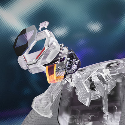 eXtremeRate PS5コントローラーBDM-030/040/050対応用SPARK バックパドルキット、OLEDディスプレイ&クリッキートリガーストップ＆エルゴノミックグリップ【クリア&グレー】