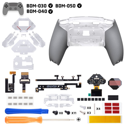 eXtremeRate PS5コントローラーBDM-030/040/050対応用SPARK バックパドルキット、OLEDディスプレイ&クリッキートリガーストップ＆エルゴノミックグリップ【クリア&グレー】