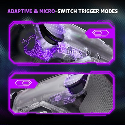 eXtremeRate PS5コントローラーBDM-030/040/050対応用SPARK バックパドルキット、OLEDディスプレイ&クリッキートリガーストップ＆エルゴノミックグリップ【クリア&グレー】